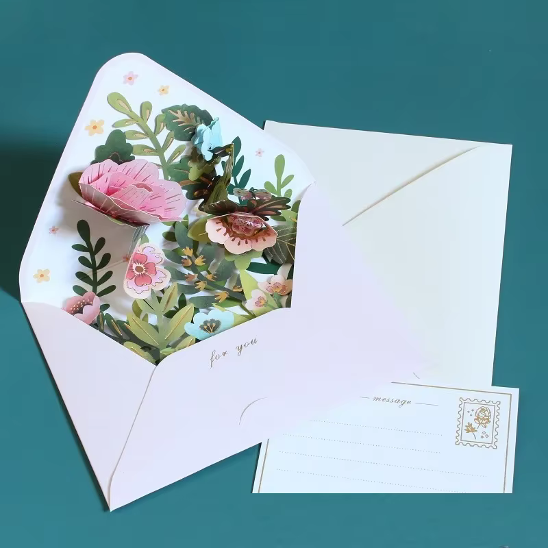 Carte postale découpée au laser avec enveloppe, cartes de vministériels x 3D, carte pop-up romantiqu