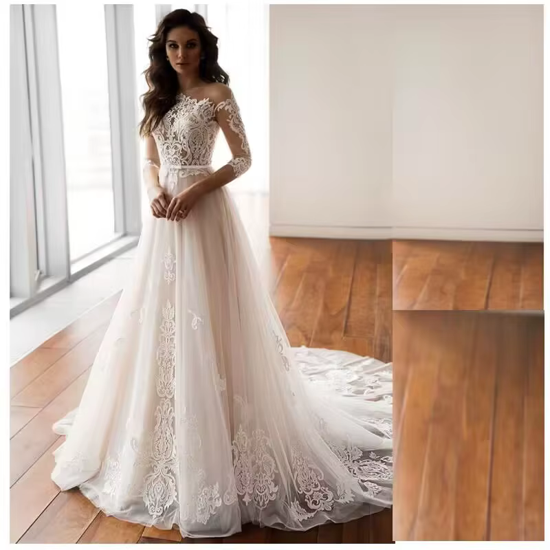 Robe de Mariée en Mousseline de Soie, avec Grande Queue, Sexy, Dos aux, Broderie Tridimensionnelle e