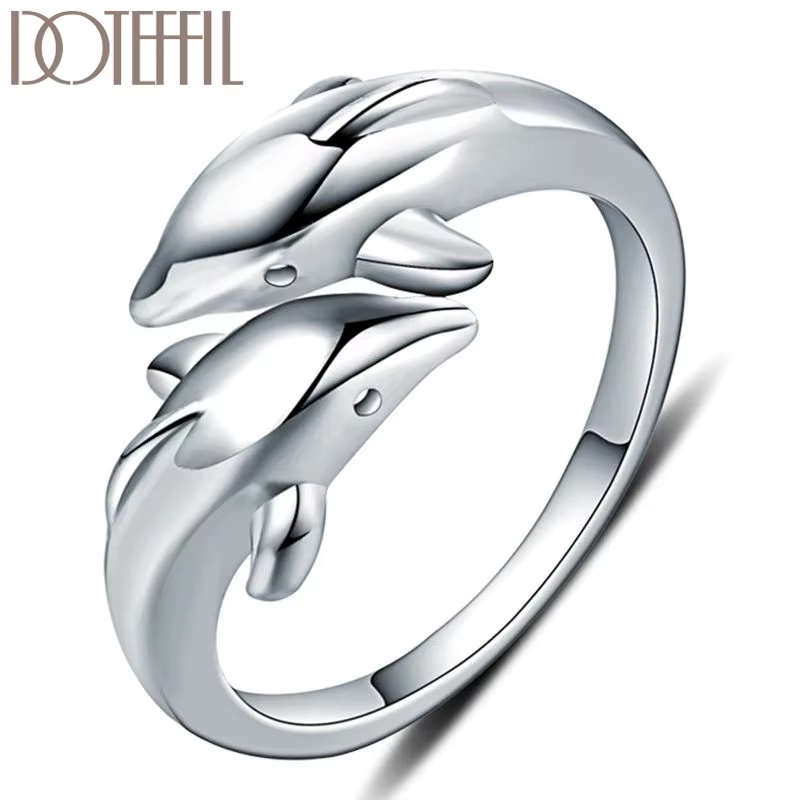 Bague à Double dauphin pour femme, couleur argent, breloque, marque de haute qualité, bijoux à la mo
