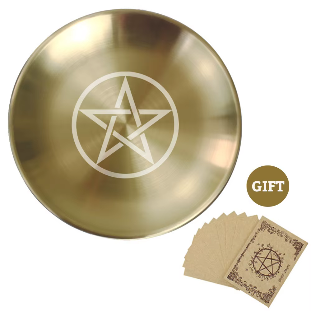 Plateau rituel païen, assiette pentagramme d'autel, étagères en pierre de cristal, bougeoir, brûleur