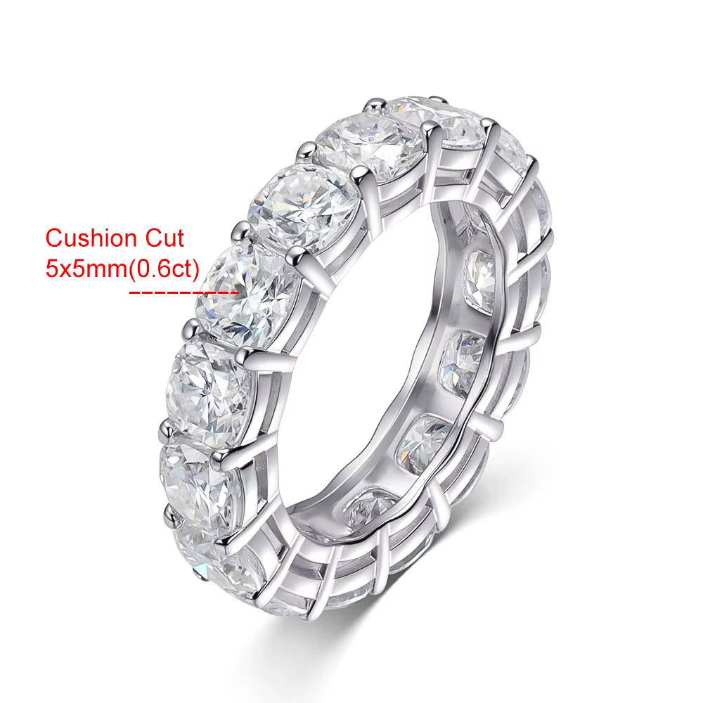 5mm 0.6CT coussin coupé tout Moissanite bague 925 en argent Sterling pleine éternité bagues de fianç