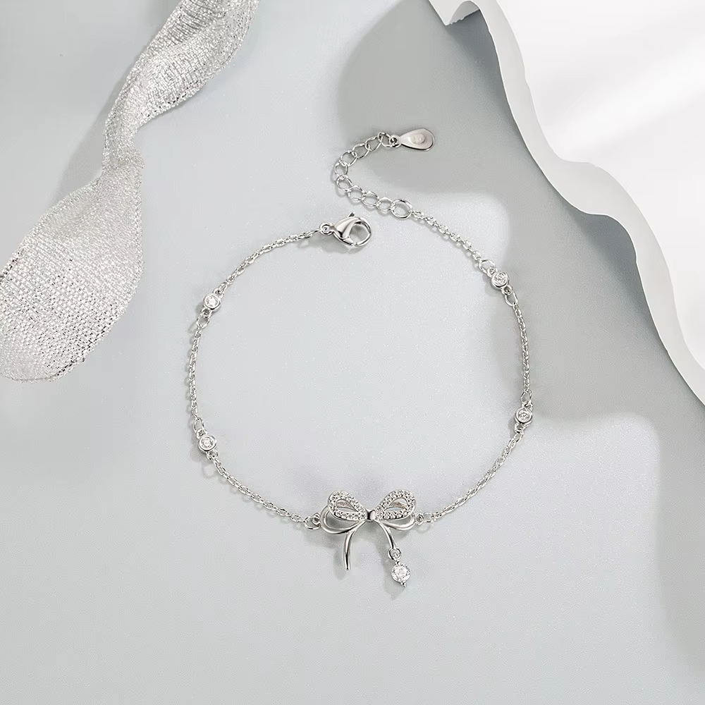 Bracelet en argent sterling 925 avec nœud exquis en zircone pour femmes, accessoire de mariage éléga