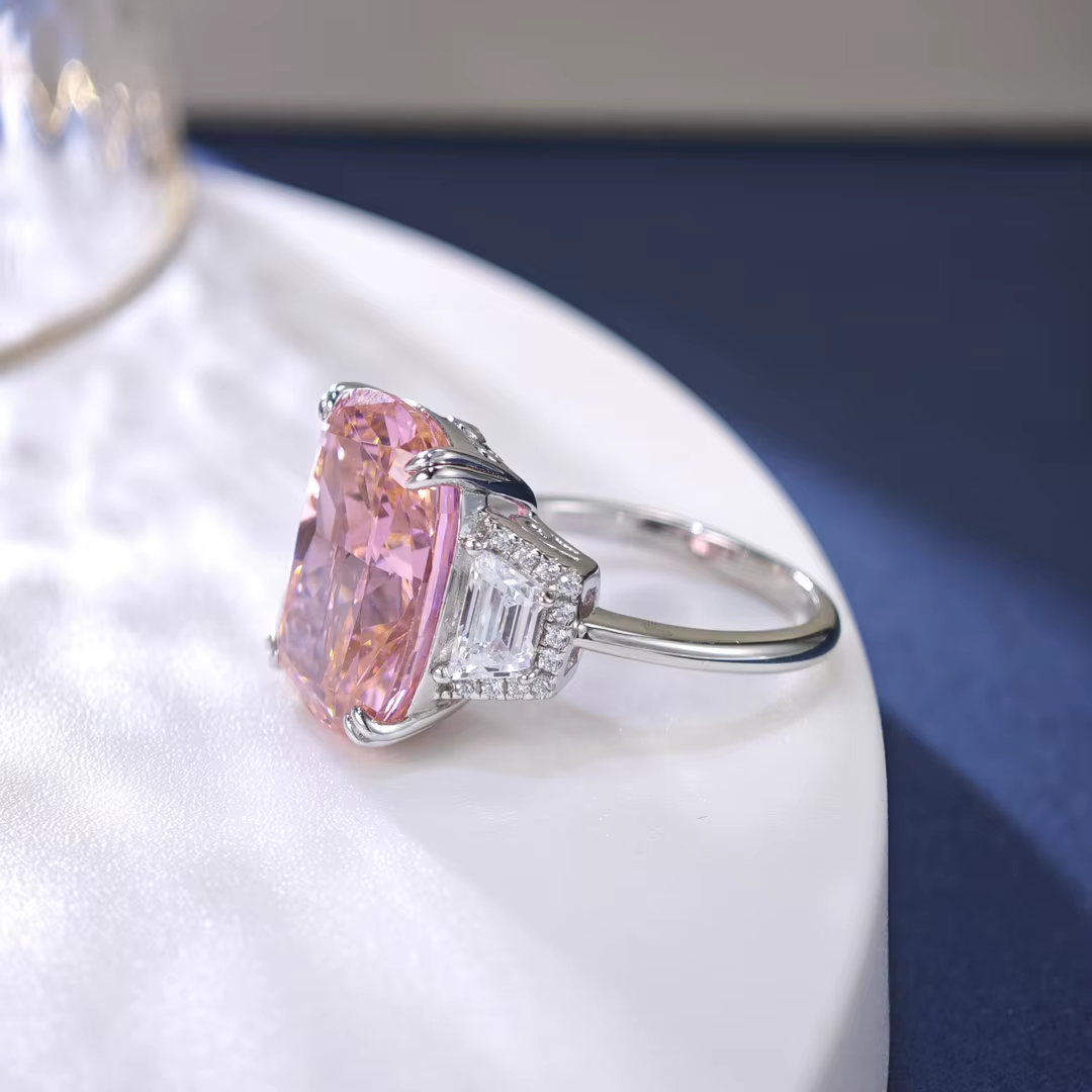 Bague de fiançailles en diamant rose artificiel à haute teneur en carbone 12 carats AG925, bague de 