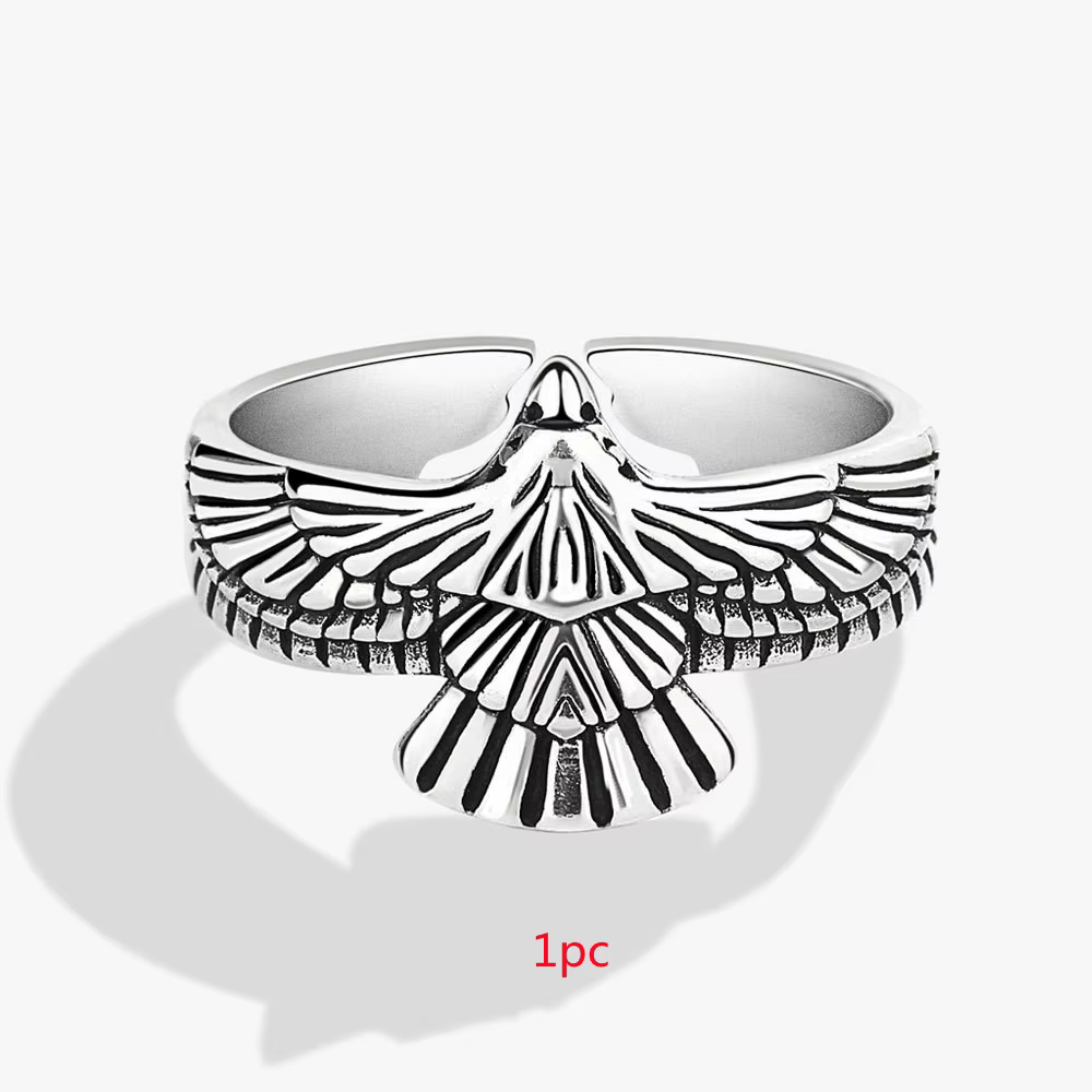 Bague ouverte élégante en argent sterling 925 pour homme, motif aigle gris, style rock punk, bijoux 