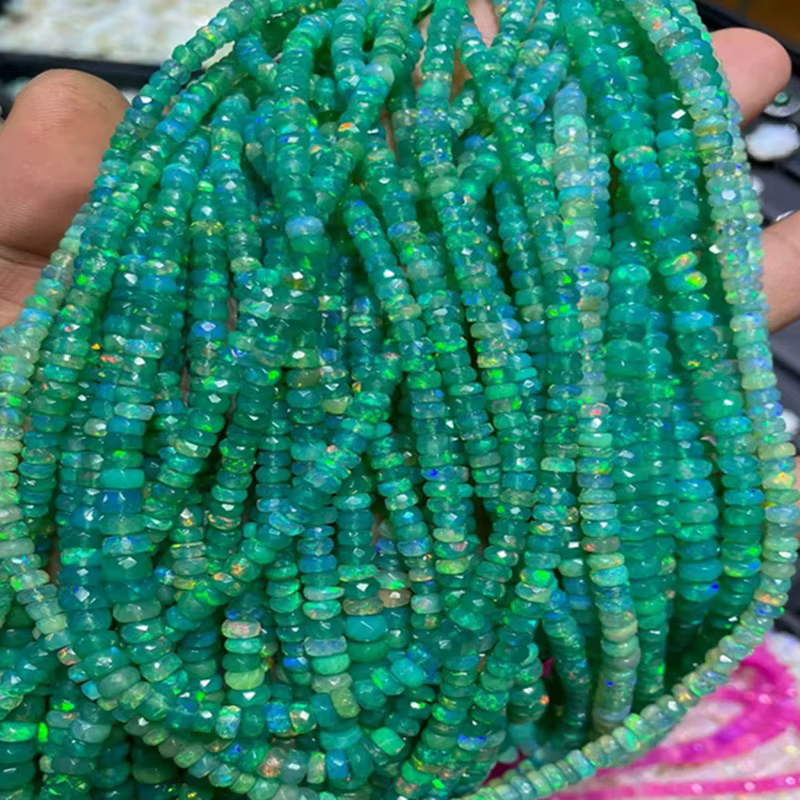 Opale ronde à facettes 3-4mm, vert/bleu/rose/orange, nature pour la fabrication de bijoux, collier 4