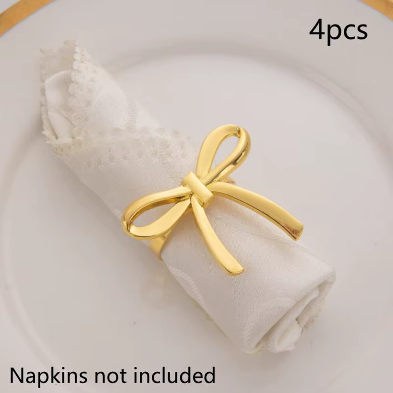 Lot de 4 anneaux de serviette dorés en forme de nœud, porte-serviettes réutilisables, adaptés pour l