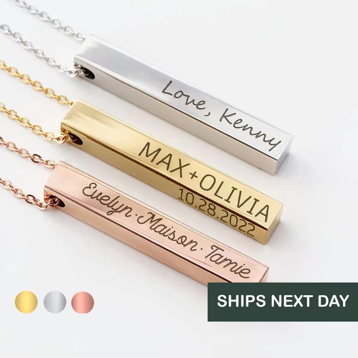 Collier pendentif barre en acier inoxydable plaqué or, bijoux personnalisés, lettre gravée, esthétiq