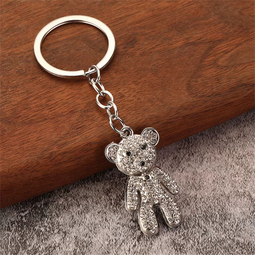 Porte-clés ours en strass de luxe, joli Animal en alliage pour femmes et filles, breloque de sac, ac