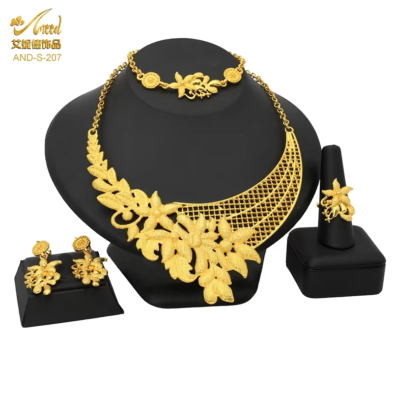 ANIID indien dubaï luxe 24k plaqué or collier et boucles d'oreilles ensembles de bijoux pour les fem