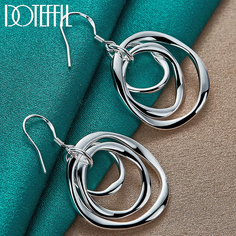 DOTEFFIL 925 en argent Sterling trois cercles boucle d'oreille pour femme dame mariage fiançailles f