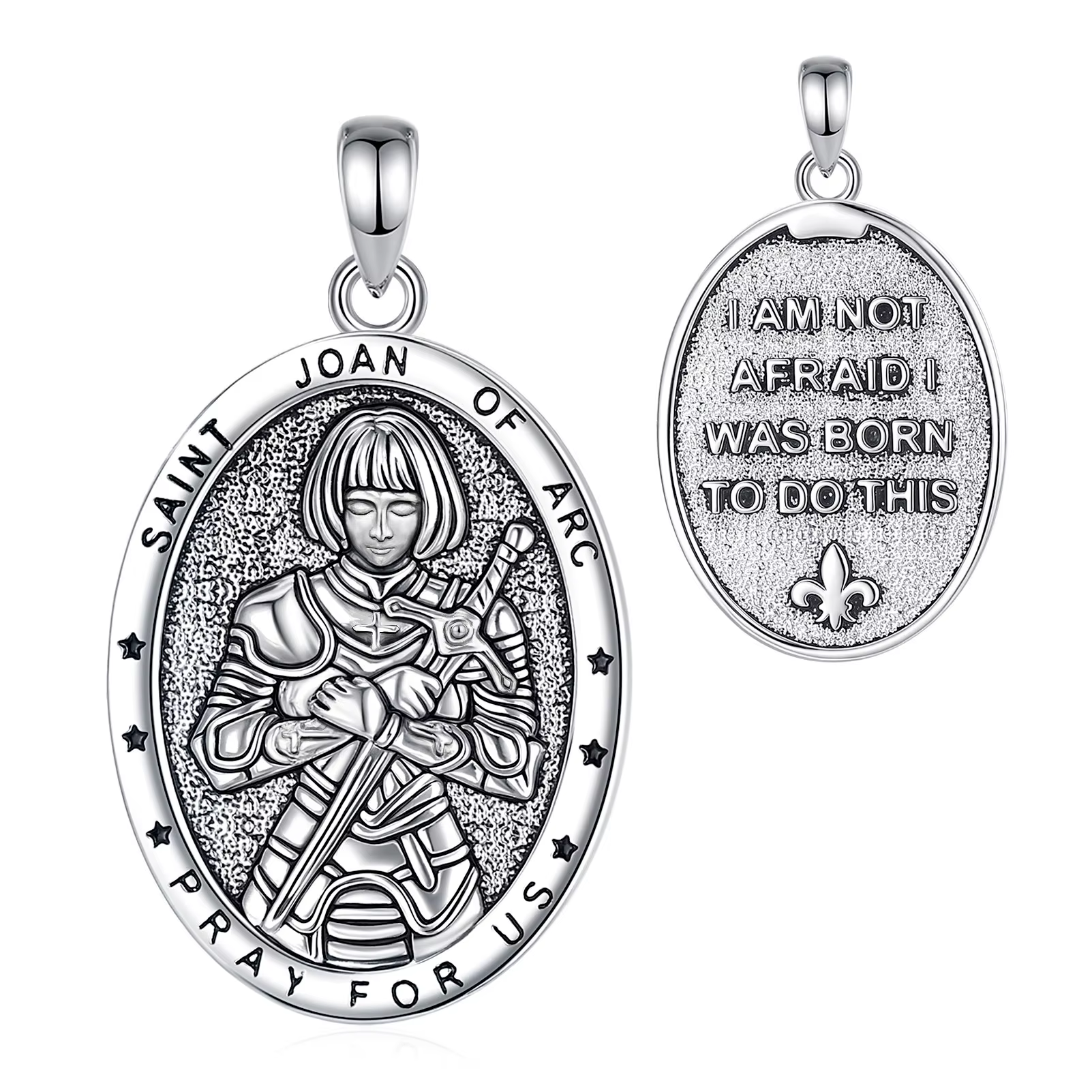 Nouveau Collier Eudora en Cuivre Sainte Jeanne d'Arc, Pendentif Runes Catholiques, Bijou Chrétien, C