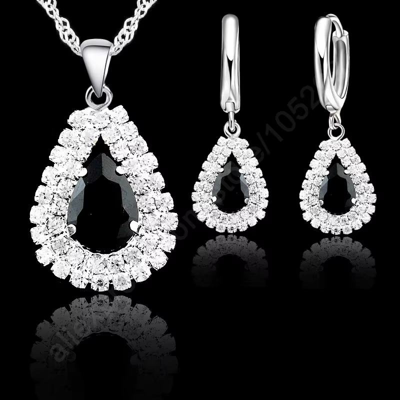 Ensemble de bijoux de mariée en argent Sterling 925, cristal autrichien, collier goutte d'eau, boucl