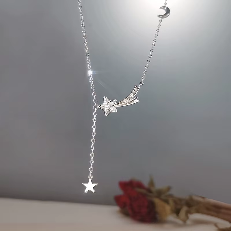 Collier de luxe brillant en argent Sterling 925, Zircon, météore, étoile, lune, glands, pendentif po