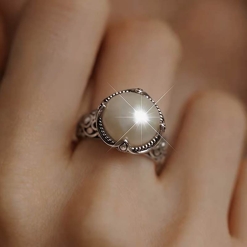 Bague Huitan Charmante avec Perle d'Imitation, Bijou de Fiançailles Délicat et Tendance pour Femme, 