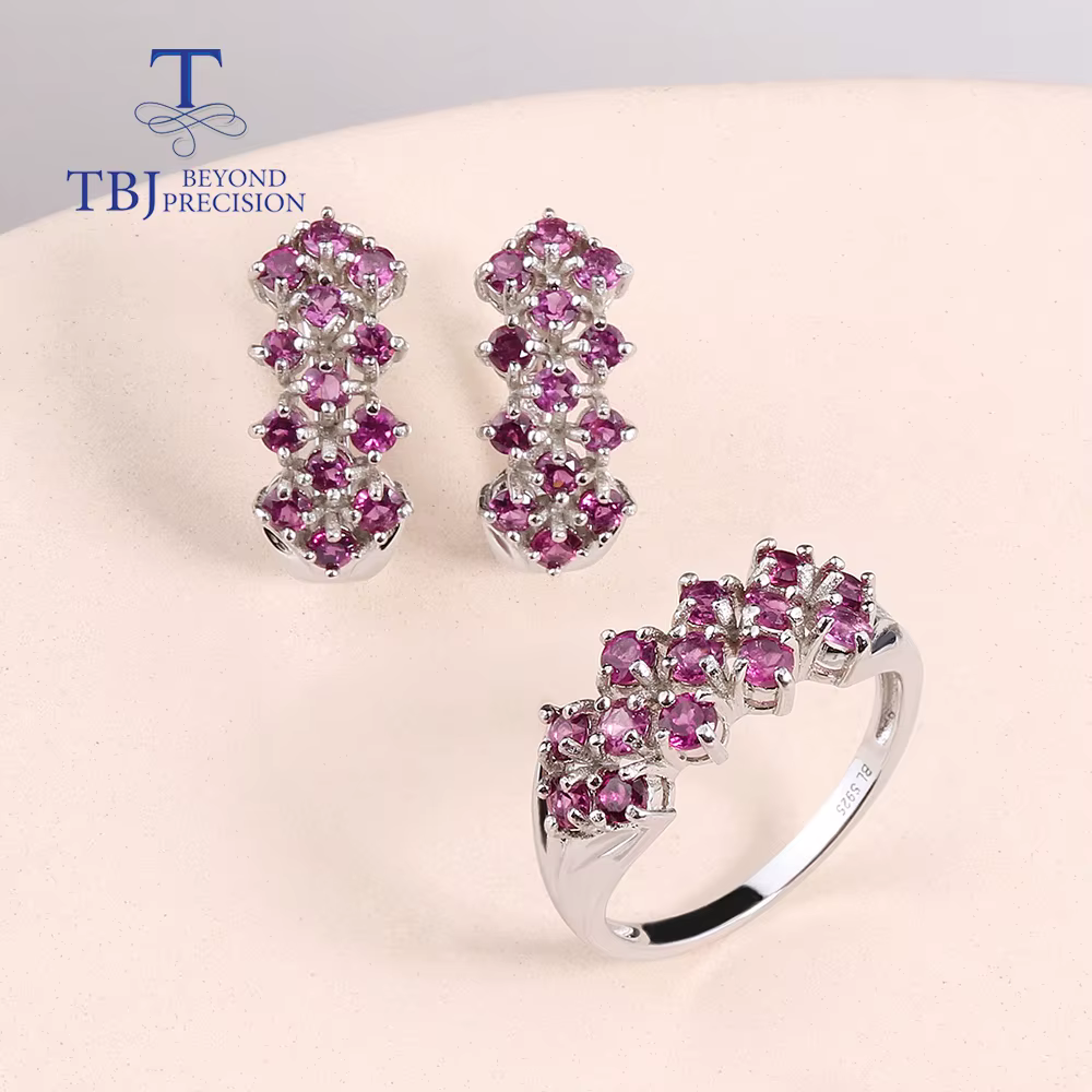 Ensemble de bijoux en argent sterling 925 pour femmes, Rhodolite naturelle, grenat léger, design de 