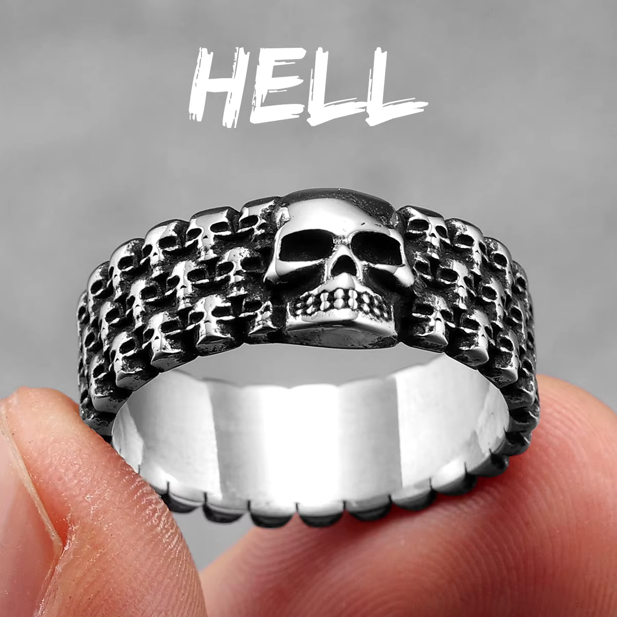 Hell Skull-Bagues en acier inoxydable pour hommes et femmes, Bijoux rétro punk, Accessoires de mode 