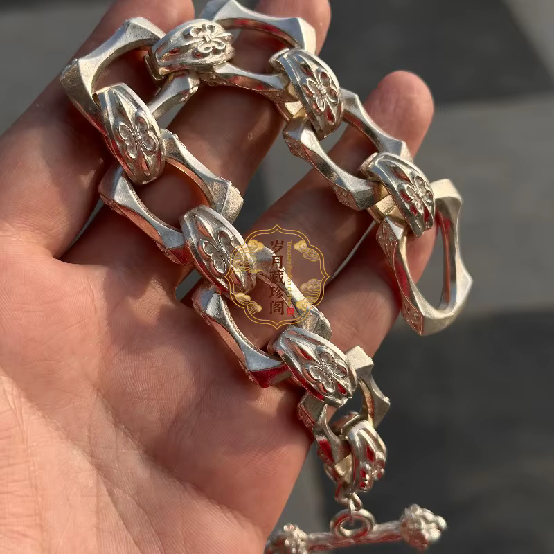 Bracelet vintage tibétain en argent sculpté à la main, style européen et américain, bijou tendance, 