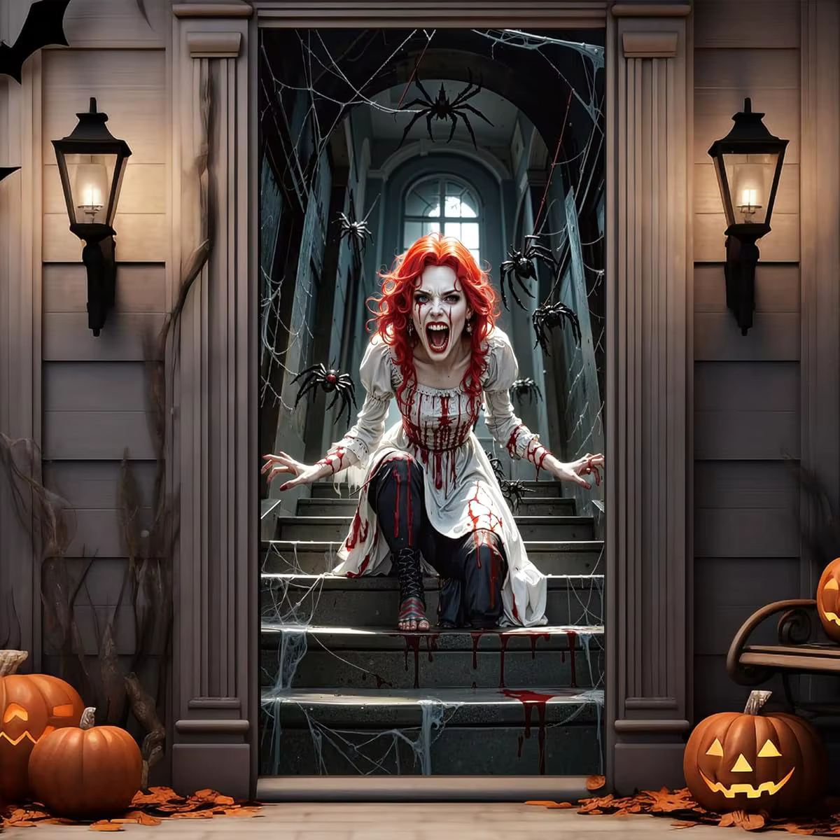 Drapeau de porte 2D, couverture de porte d'Halloween, avec visage de clown Pennywise et conception d