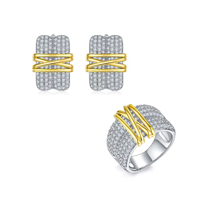 Laya Boucles D'Oreilles Ensembles De Bagues Pour Femmes En Argent Sterling 925 Mode Rétro Or Clair M