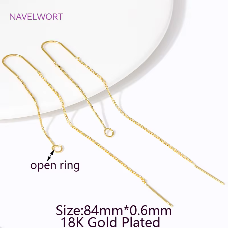 Boucles d'oreilles à long pompon plaqué or 18 carats, fil d'oreille en laiton, barre en U centrale e