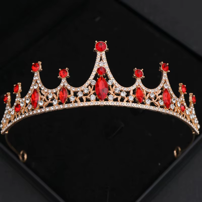 Diadèmes et couronnes en cristal rouge pour femmes, bandeau de fête en strass, accessoires pour chev