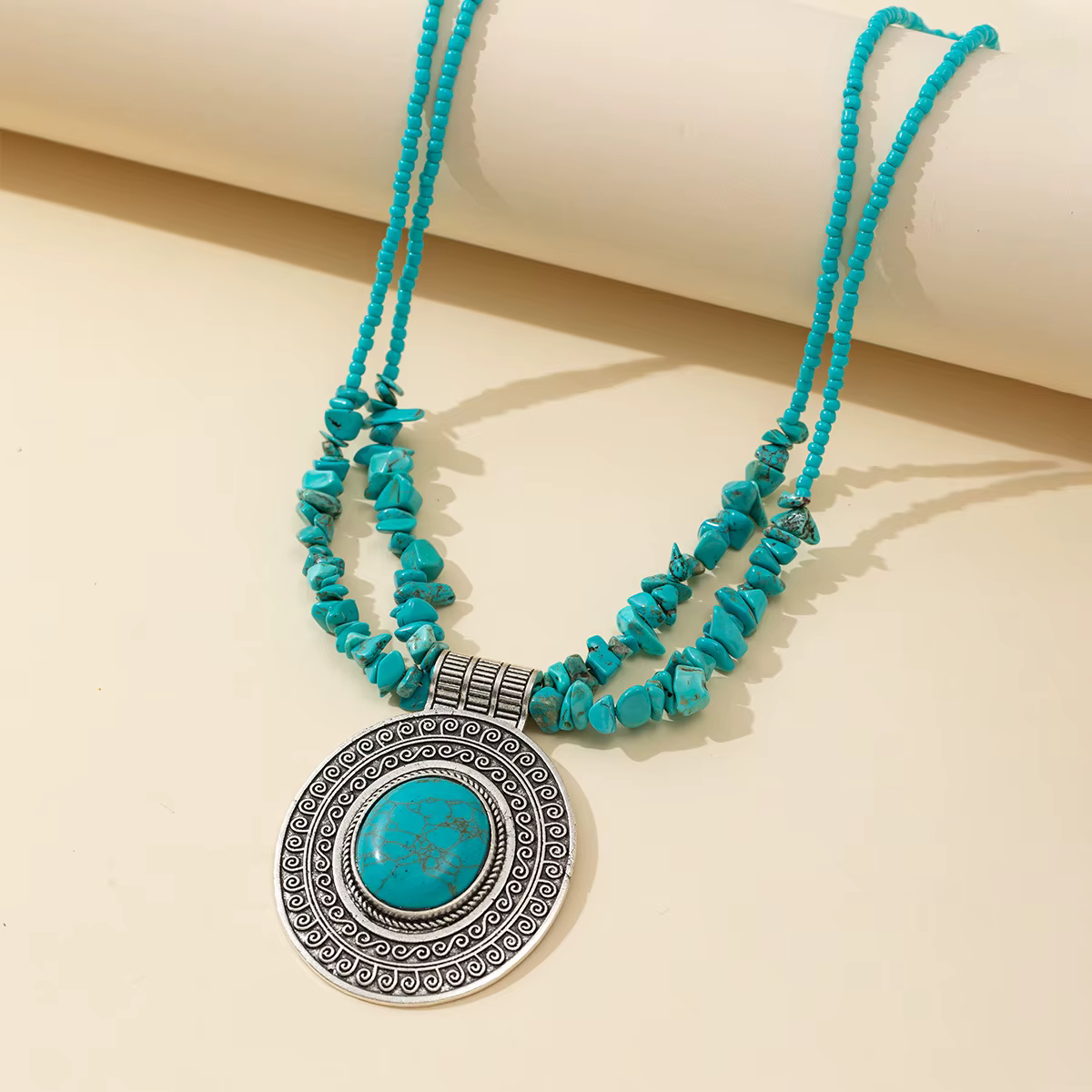 Pendentifs géométriques en pierre Turquoise en alliage de Zinc, Style rétro pour hommes et femmes, c
