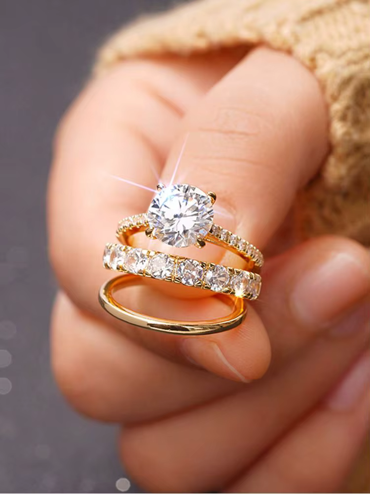 Magnifique bague ronde en argent Sterling 925, ensemble de trois pièces en Zircon pour femmes, fianç