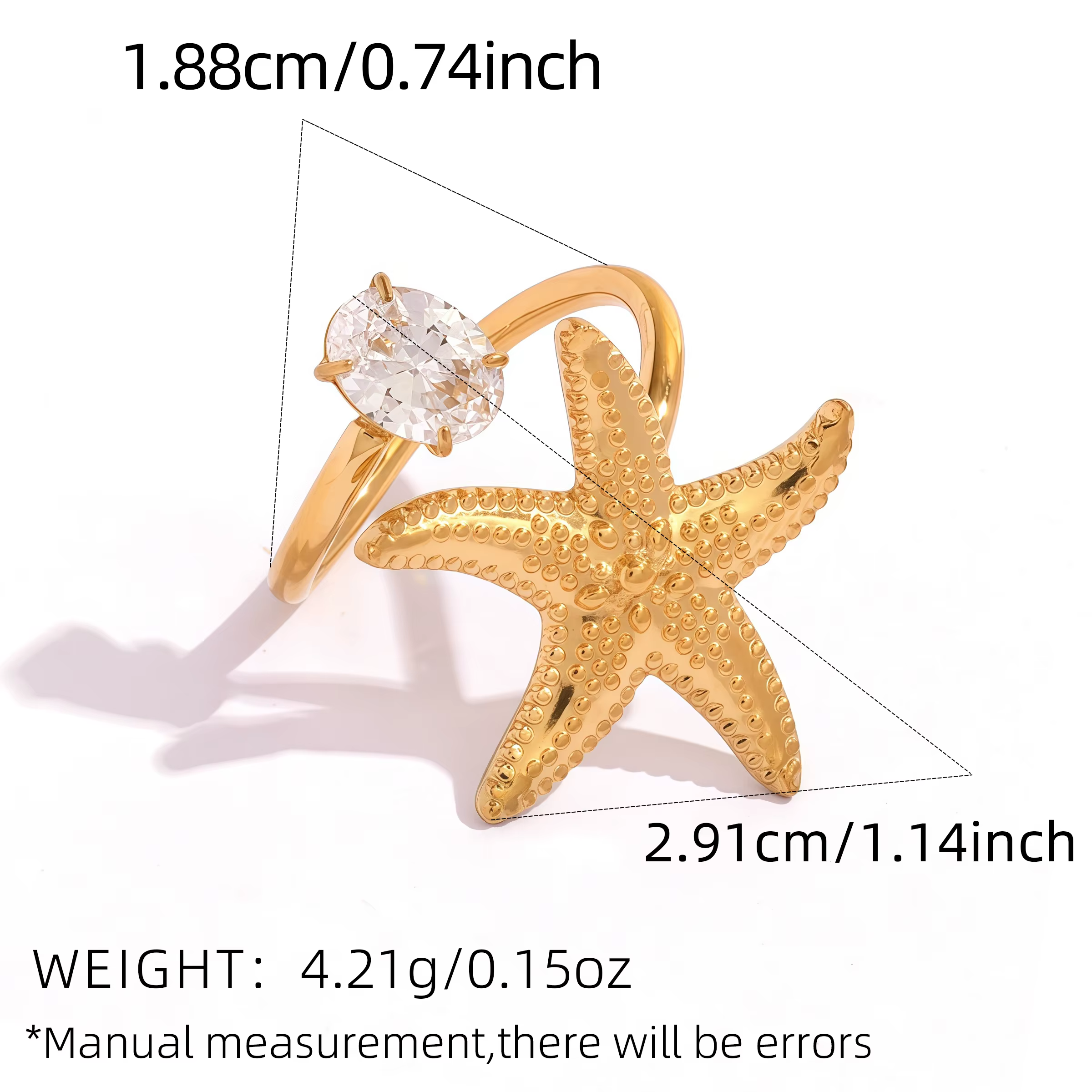 Bague empilable étanche en acier inoxydable plaqué or PVD 18 carats style vacances océaniques, motif