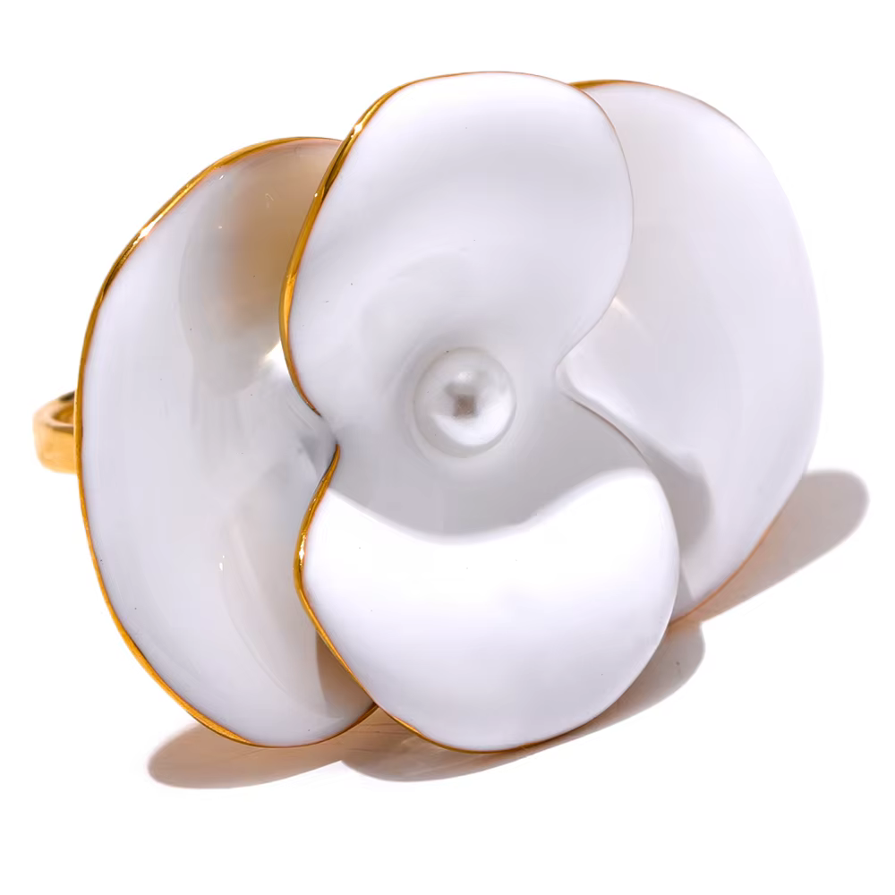 Yhpup – bague ajustable en émail blanc pour femmes, exquise, fleur, mode Chic, en acier inoxydable, 