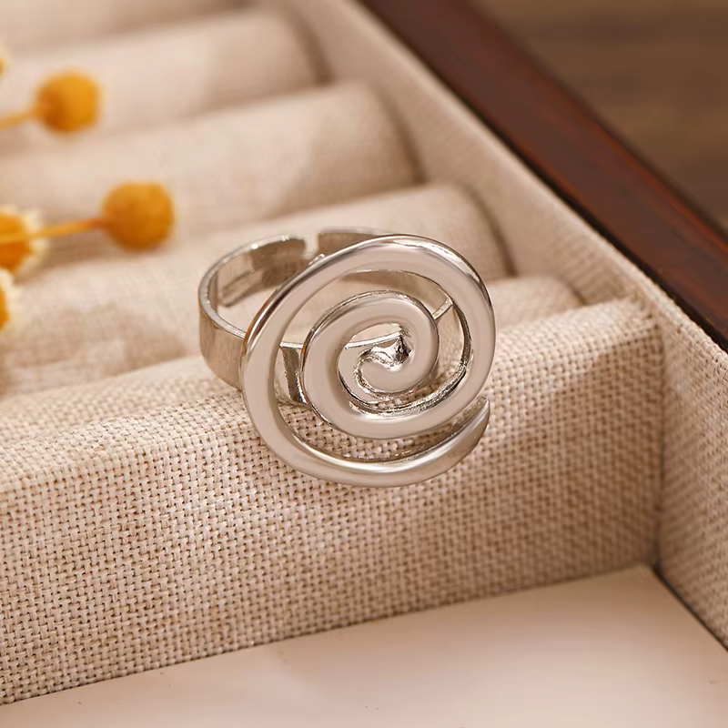 Bagues en spirale en métal pour hommes et femmes, mode européenne et américaine, couleur argent pers