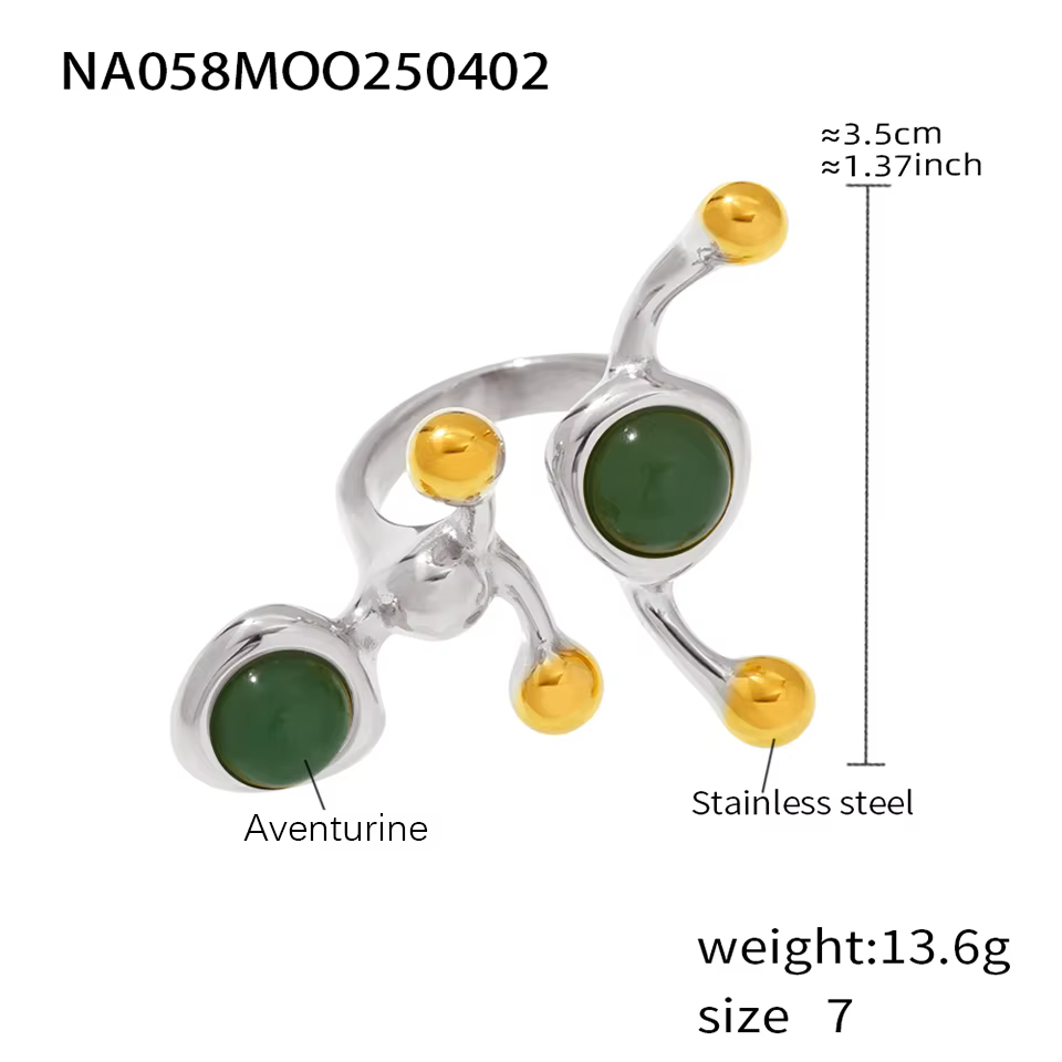 Bagues en acier inoxydable Malachite pour femmes, plaqué or 18 carats incrusté d'aventurine Turquois