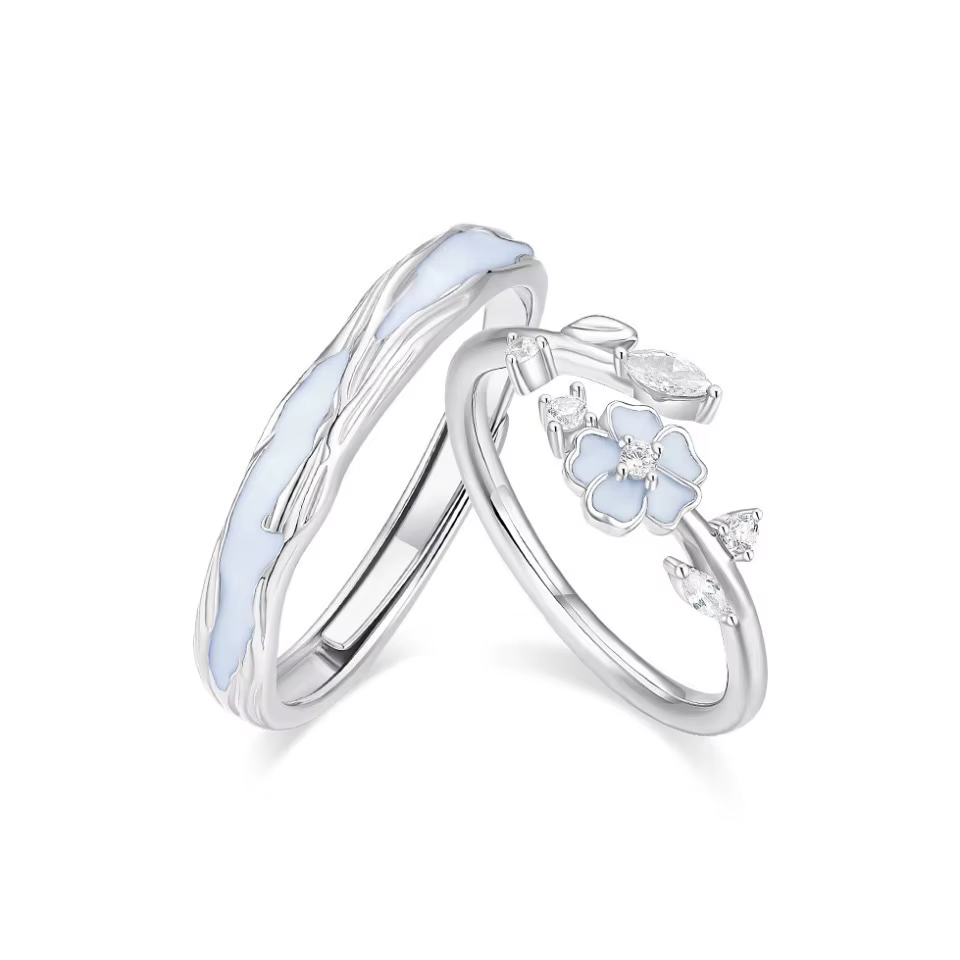 Bague de Couple camélia en argent 925, veilleuse de taille réglable pour hommes et femmes, bijoux ro