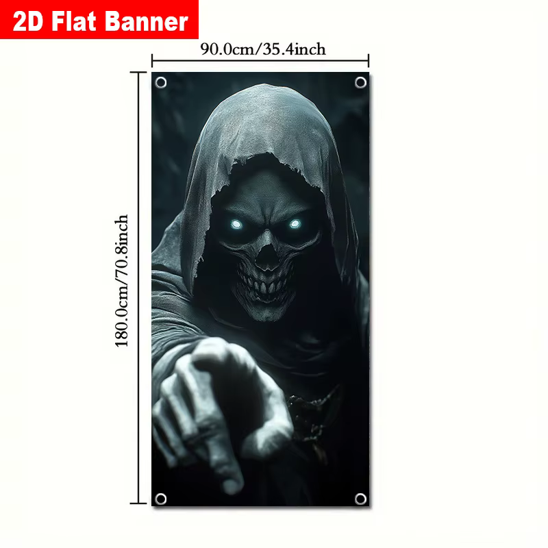 Bannière de porte 1 pièce - Drapeau de porte Halloween motif squelette étrange - Décoration de fête 