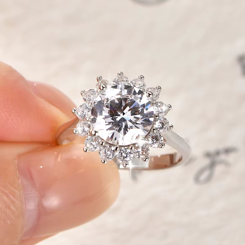 Anziw 2026 Nouvelle bague de fiançailles de luxe en zircon cubique taille ronde 2,65 carats avec fle
