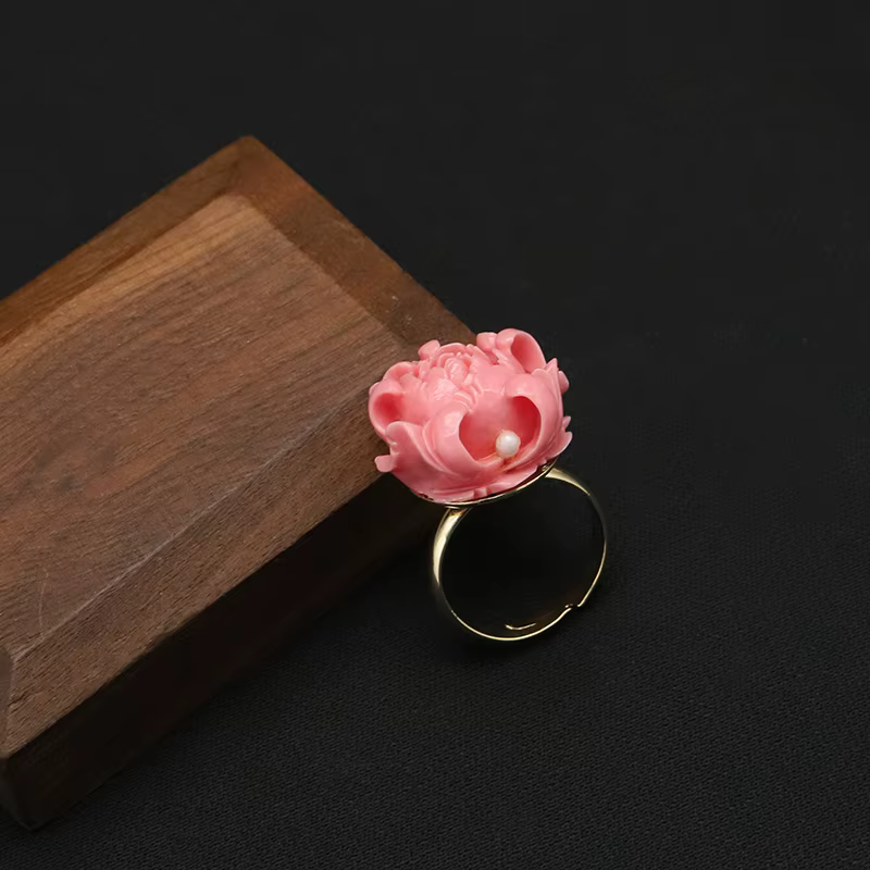 Boucles d'oreilles en perles d'eau douce de corail rose, collier, bague plaquée or 18 carats pour fe