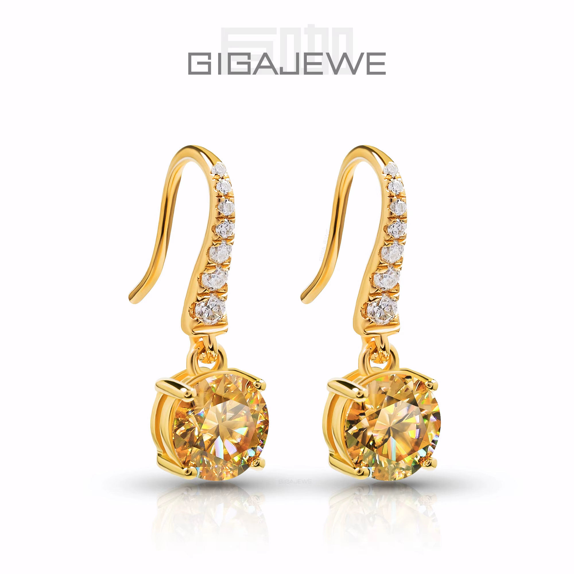 Boucles d'oreilles pendantes GIGAJEWE 2ct Moissanite en argent S925 plaqué or, test de diamant réuss