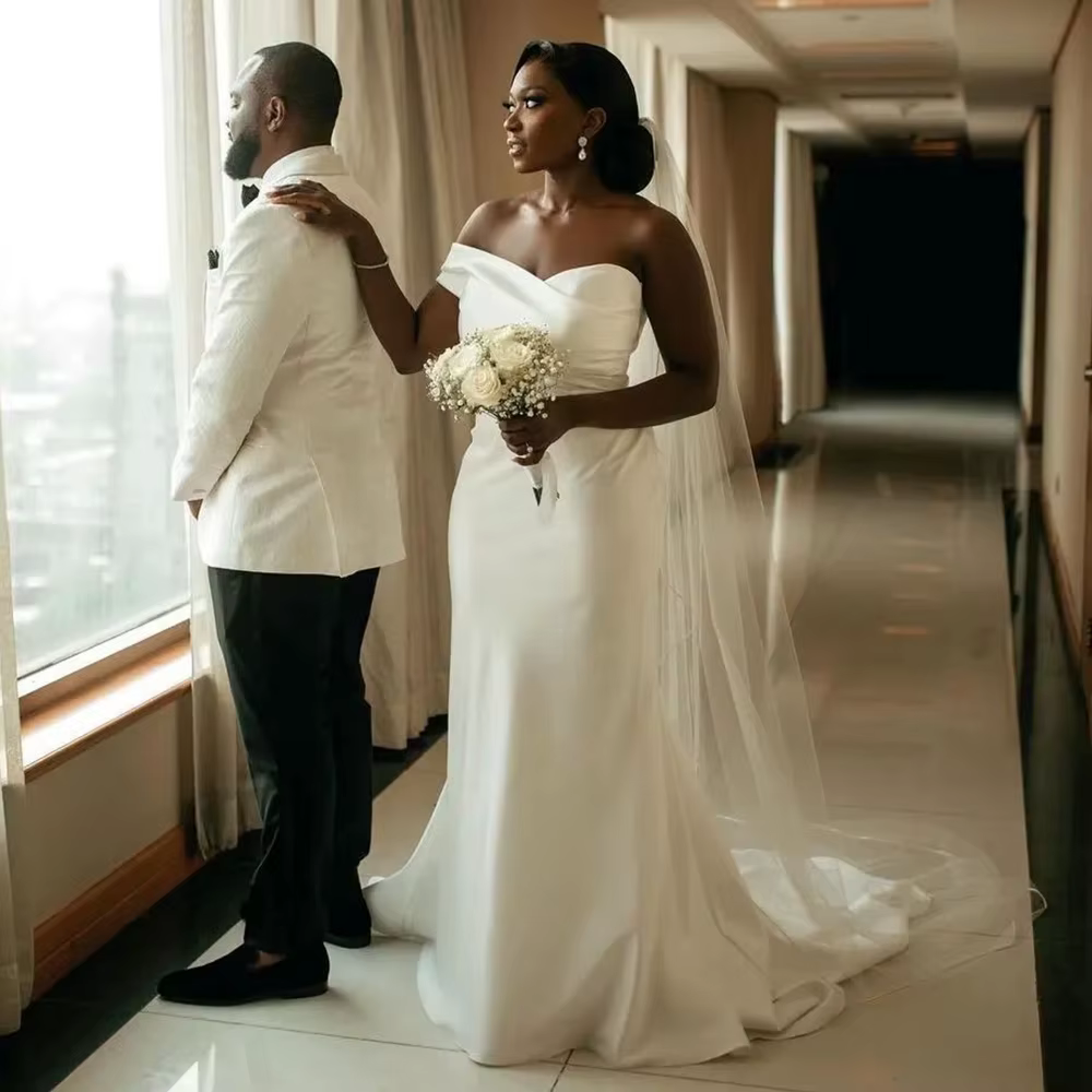 Robe de mariée simple en satin blanc, sirène/trompent, élégante, pour femmes, 2023