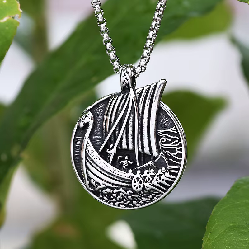 Collier pendentif voilier viking pour hommes et femmes, bijoux de charme de personnalité vintage, bi