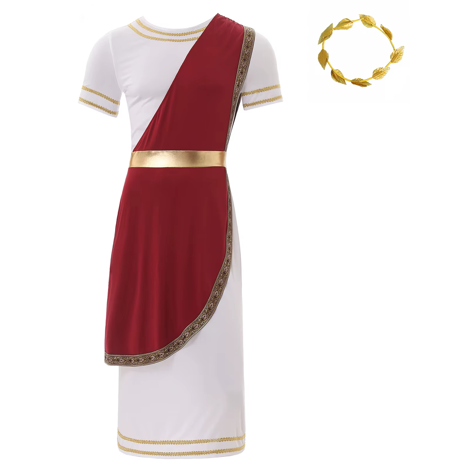 Costume de cosplay romain Julius César pour homme, décoration dorée rétro, robe romaine toge avec co