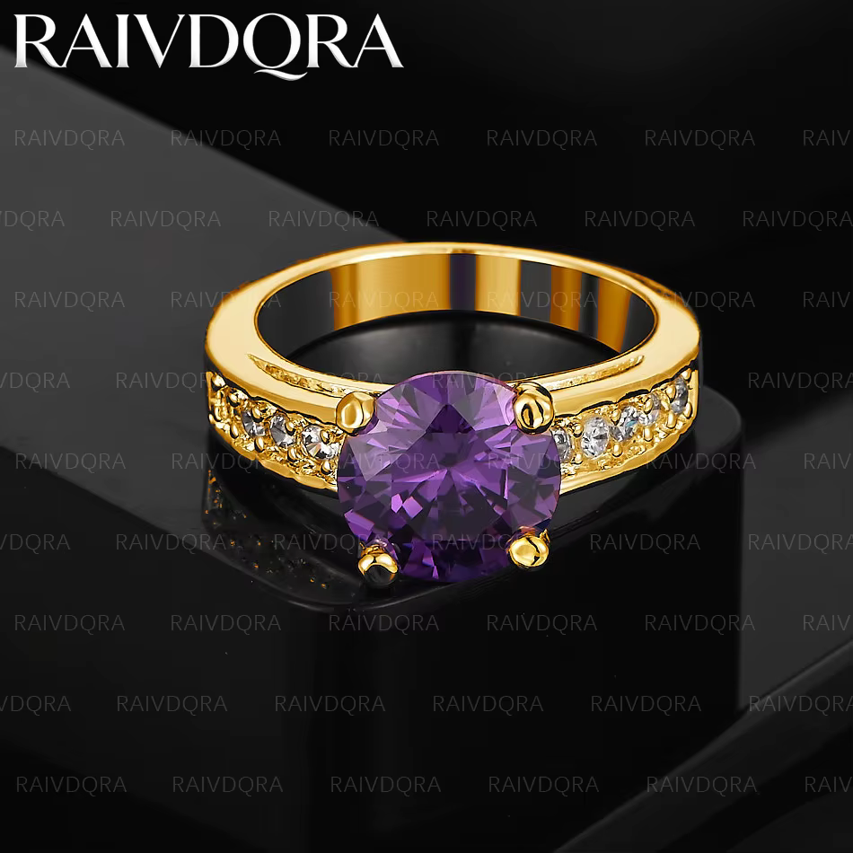 Bague ronde en zircon violet plaqué or 18 carats pour femmes, cadeaux créatifs, tenue de rue, assort