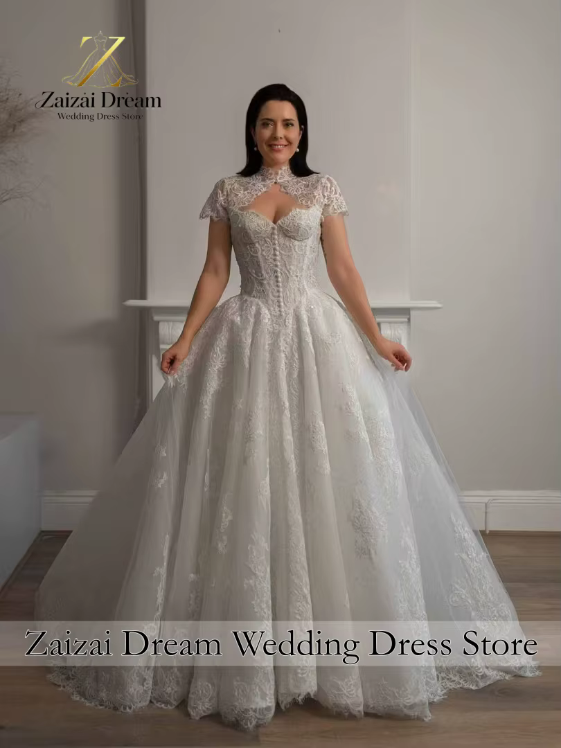 Robe de mariée élégante personnalisée en dentelle avec boléro en dentelle détachable, robe de mariée