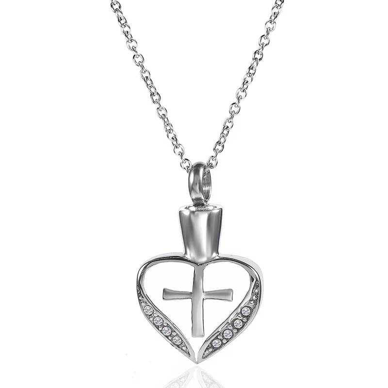 Toujours dans mon coeur" Cadeau pendentif croix de Jésus – Collier de cendres gravable en acier inox