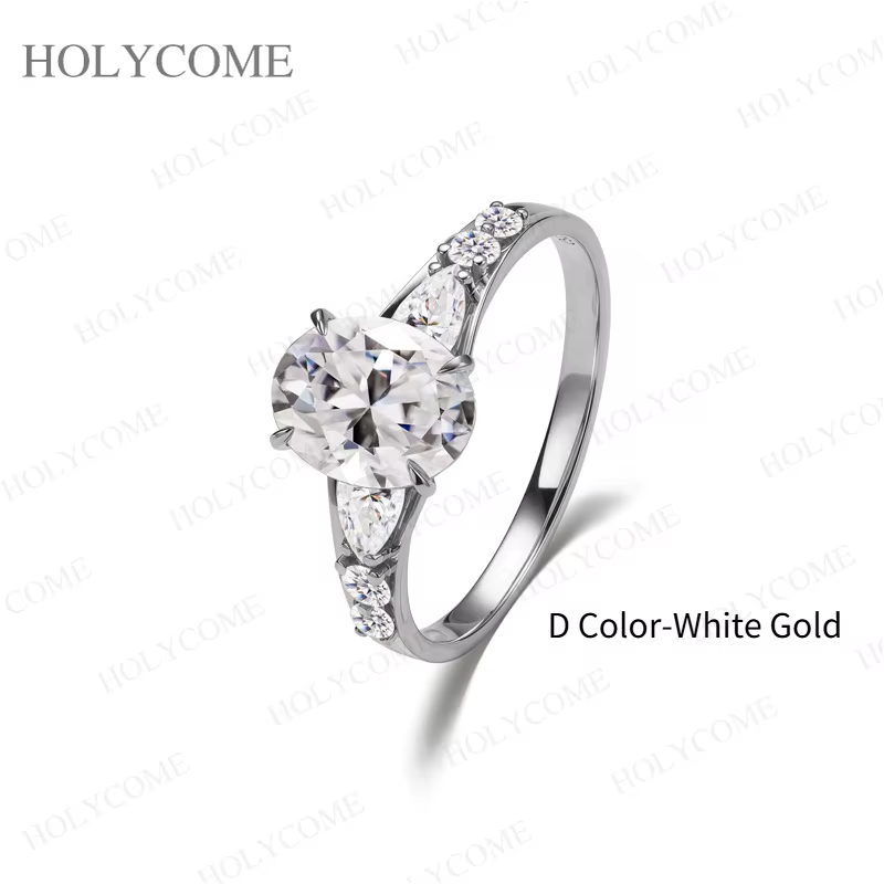 Bague en argent sterling 925 plaqué or 18 carats avec moissanite taille ovale/poire/ronde couleur D/