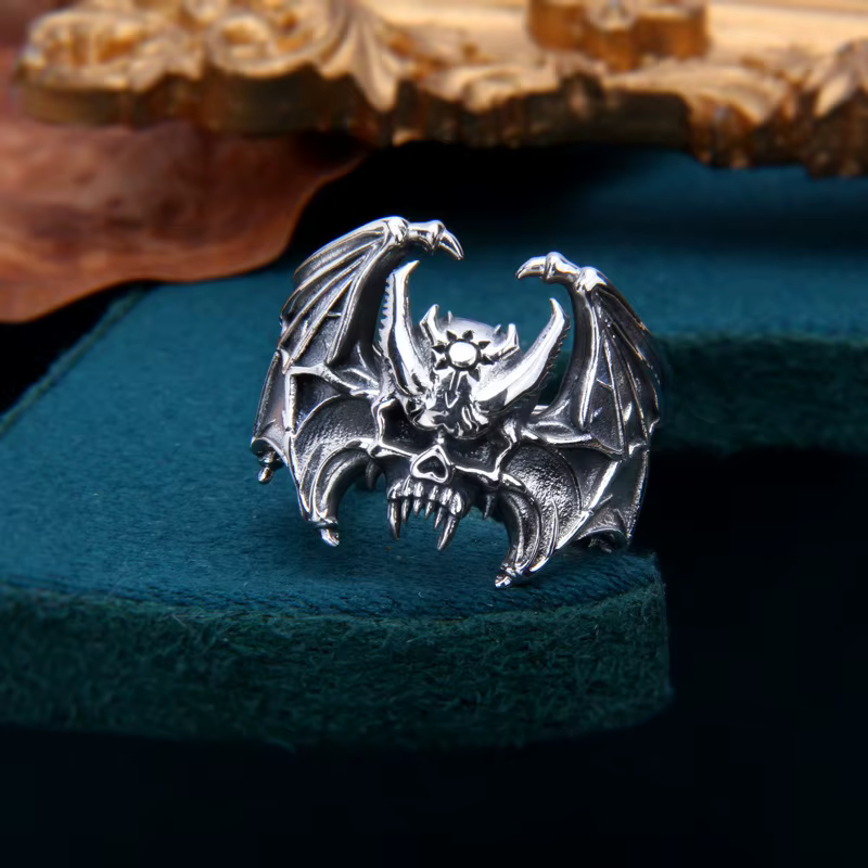 Buyee-Bague Ouverte en Argent Sterling 925 pour Homme, Grand Anneau de Doigt, Chauve-Souris Mignonne