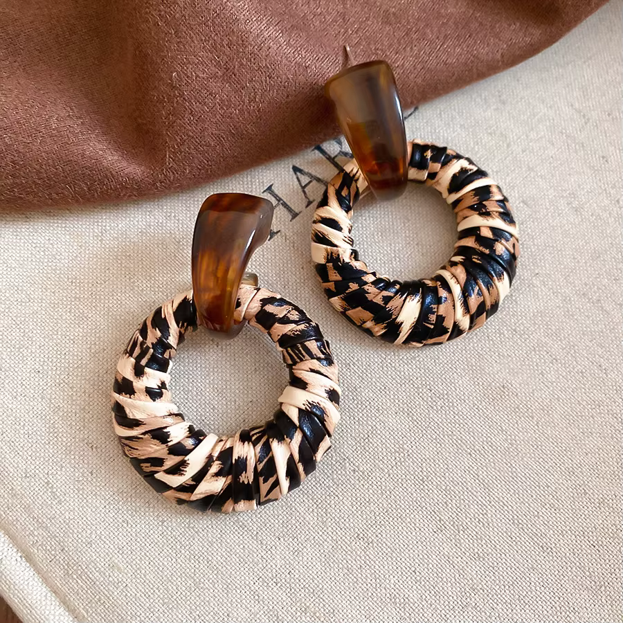 Maillard Style léopard cuir résine boucles d'oreilles pour femmes géométrique ronde boucle d'oreille