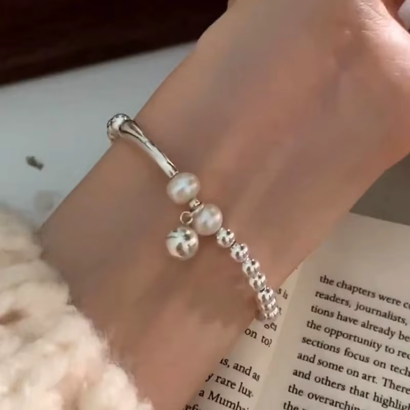 Bracelet en argent Sterling 925, perles rondes asymétriques Punk géométriques pour femmes et filles,