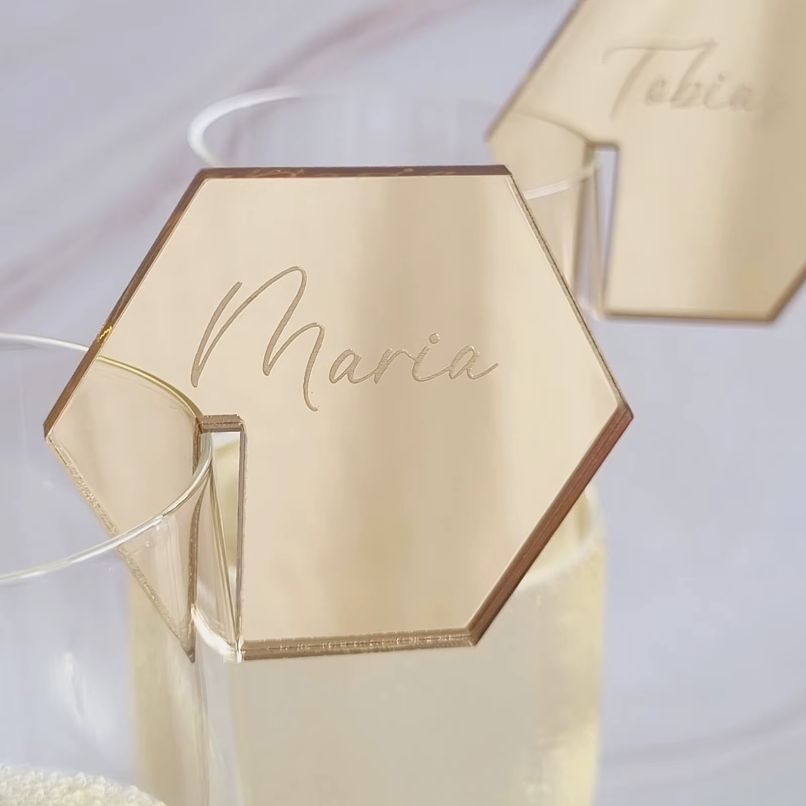 Marqueurs de verre à cocktail en acrylique miroir vierge, carte de place de nom de mariage, étiquett