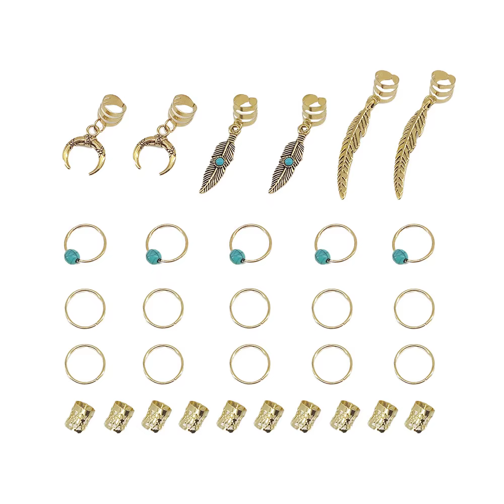 31 pièces pendentif Turquoise Dreadlock tresse cheveux perles tresses anneaux de cheveux Style Hippi