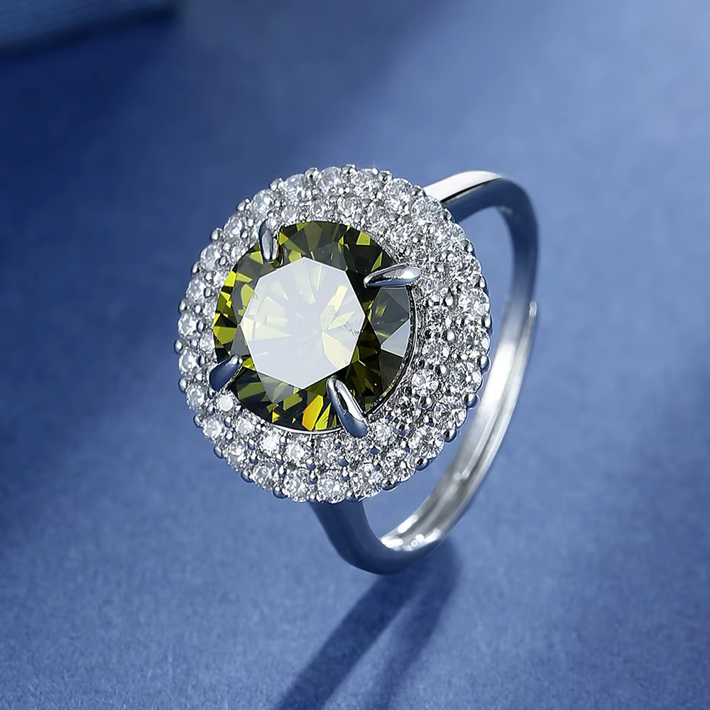 Bague péridot vert pour femmes, nouvelle mode, ronde, pierres précieuses, Zircon, anneaux réglables,
