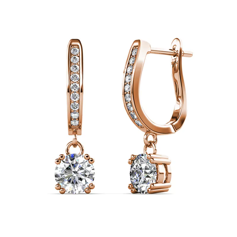 Boucles d'oreilles pendantes élégantes avec cristaux Swarovski, laiton plaqué or rose, cadeau de mar